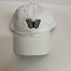White Cap with Butterfly Embroidery